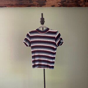 Vintage Mock Neck Striped Tee